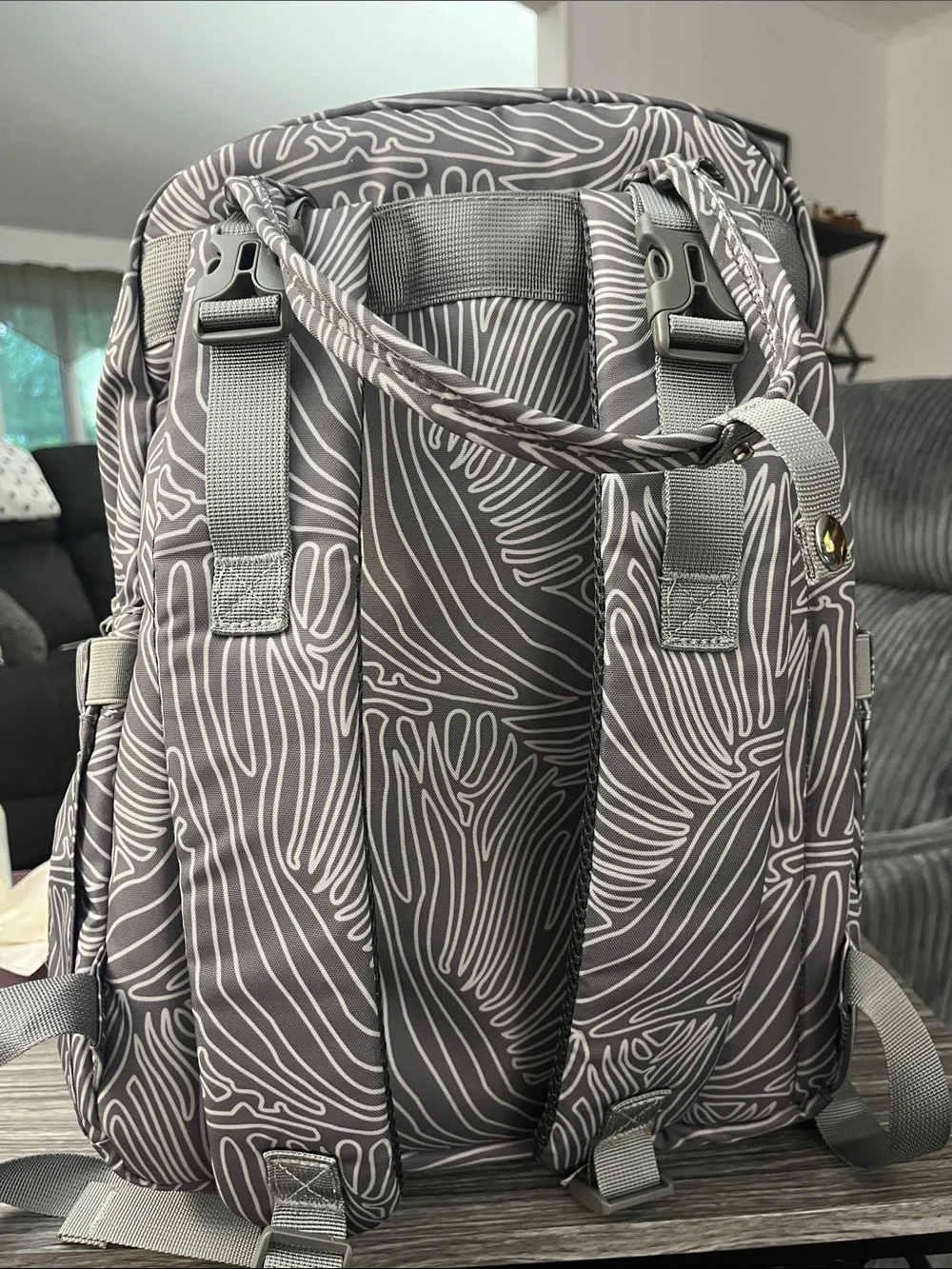 BabbleRoo light grey and white diaper bag